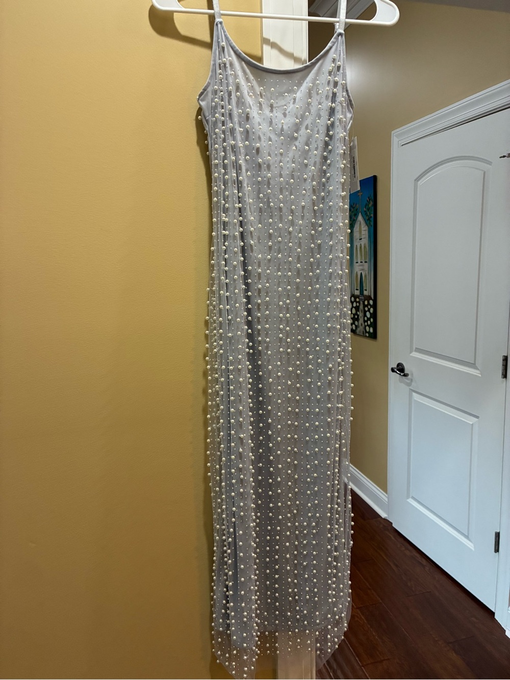 Source Unknown White Pearl-Embellished Midi Slip Dress